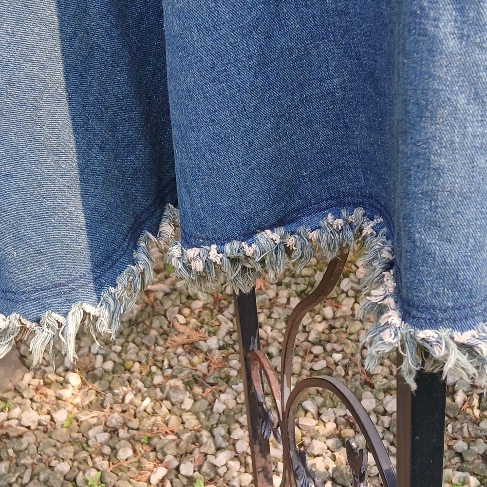 Distressed Long Denim Fringe Skirt Size M - Picture 3 of 12